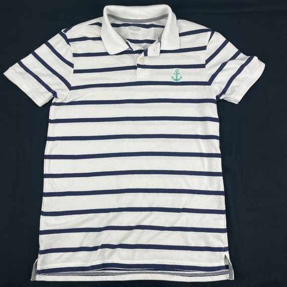 Old Navy Polo Mens Small White Blue Striped Anchor - Picture 1 of 8